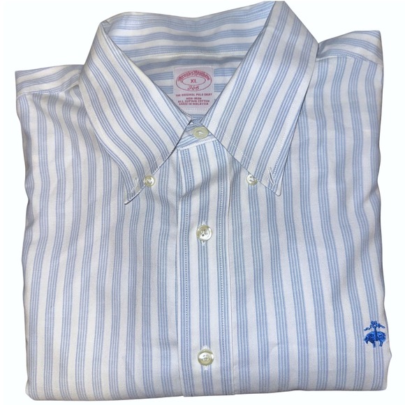 Brooks Brothers Other - Brooks Brothers 346 Shirt Mens XL Blue White Stripe Non-Iron Supima Cotton Polo